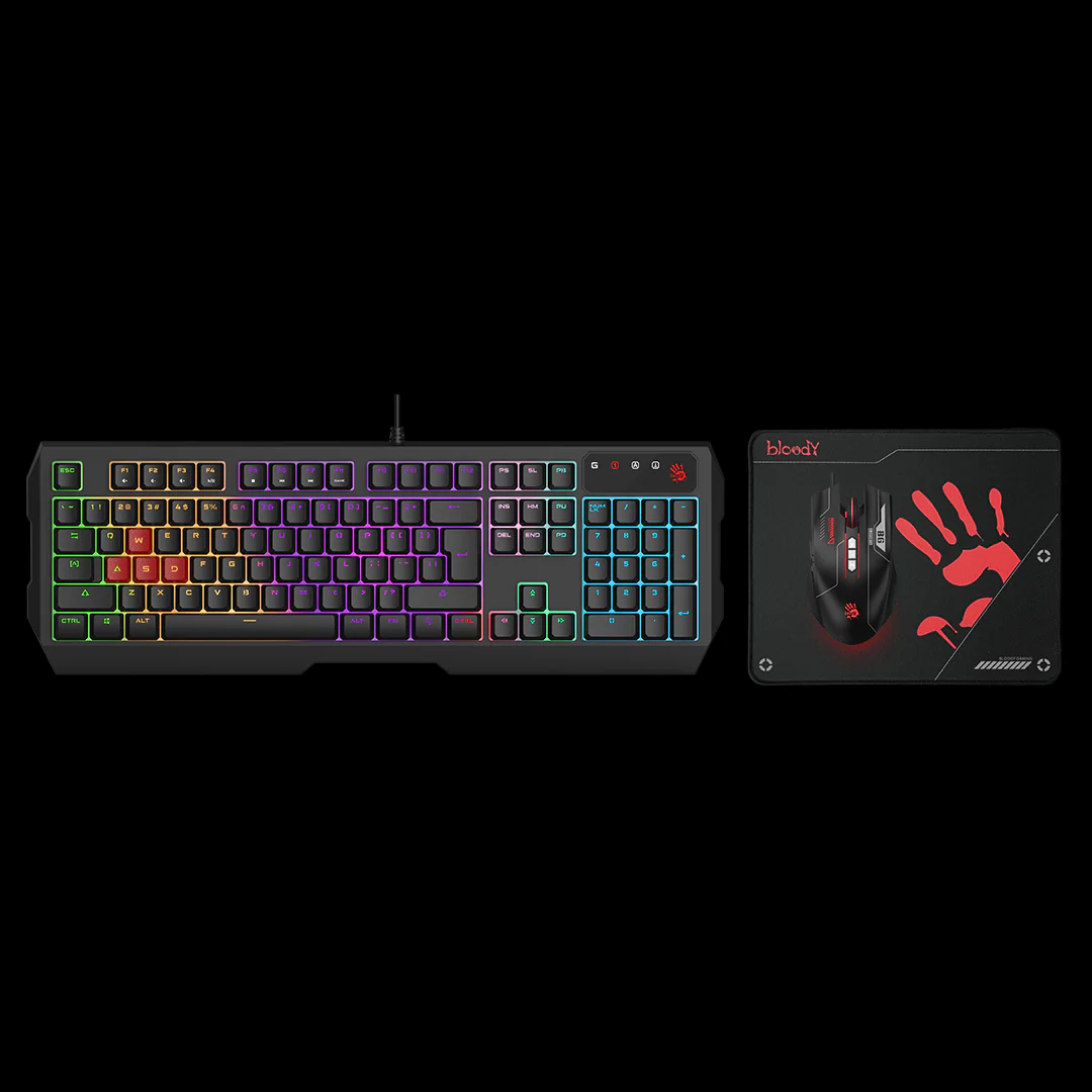Bloody B1700 Neon Gaming Keyboard, ES7-RGB Mouse & BP-50M Mousepad Combo