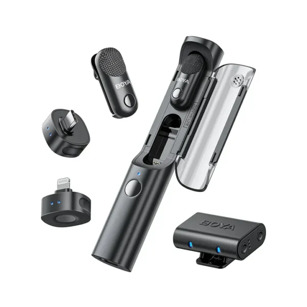 BOYA Magic-01 Wireless Microphone – Type-C, Lightning, Camera Adapters and Desktop Stand