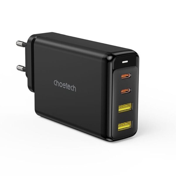 Choetech PD6005 140 W GaN 4-Port Charger, 2× USB-C & 2× USB-A – Black