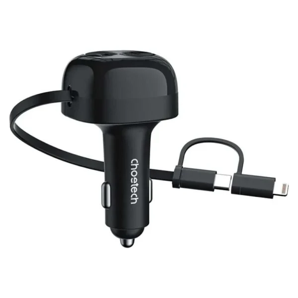 Choetech TC0036 75W Car Charger with Retractable USB-C and Lightning 2-in-1 Cable