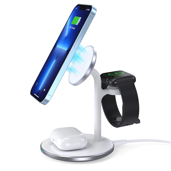 Choetech T585-F 3-in-1 MagSafe Magnetic Wireless Charging Station — White