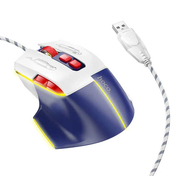 Hoco GM31 Overlord Luminous Gaming Wired Mouse — Blue/White