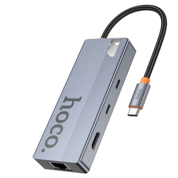 HOCO HB52 Wow 8-in-1 Type-C Hub — 4K HDMI, LAN, USB 3.0 — Space Grey