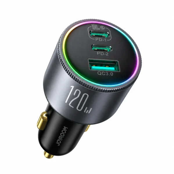 Joyroom JR-CCN07 120W 3-Port Car Charger (2× USB-C PD + USB-A QC 3.0)