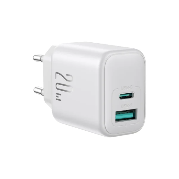 Joyroom JR-TCF21 20W Dual-Port USB-A + USB-C Wall Charger – White (EU)