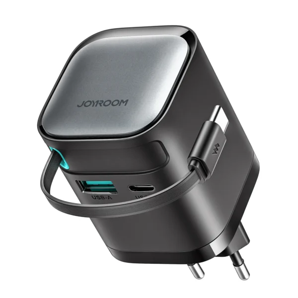 Joyroom JR-TCL02 GaN 65W EU Charger with Retractable USB-C Cable – Black