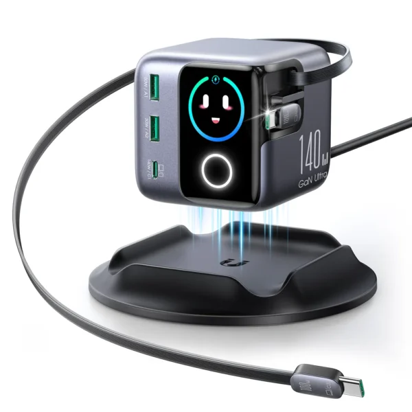 Joyroom JR-TRD01 PODIX 140W 5-Port Desktop GaN Charger – Retractable USB-C & LCD