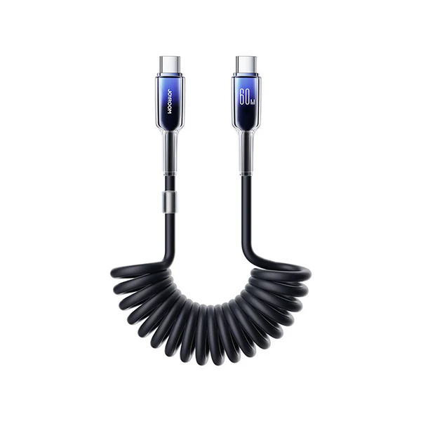 Joyroom S-A43 Crystal-Clear Coiled USB-C to USB-C Fast Charging Data Cable 1.5m – Black