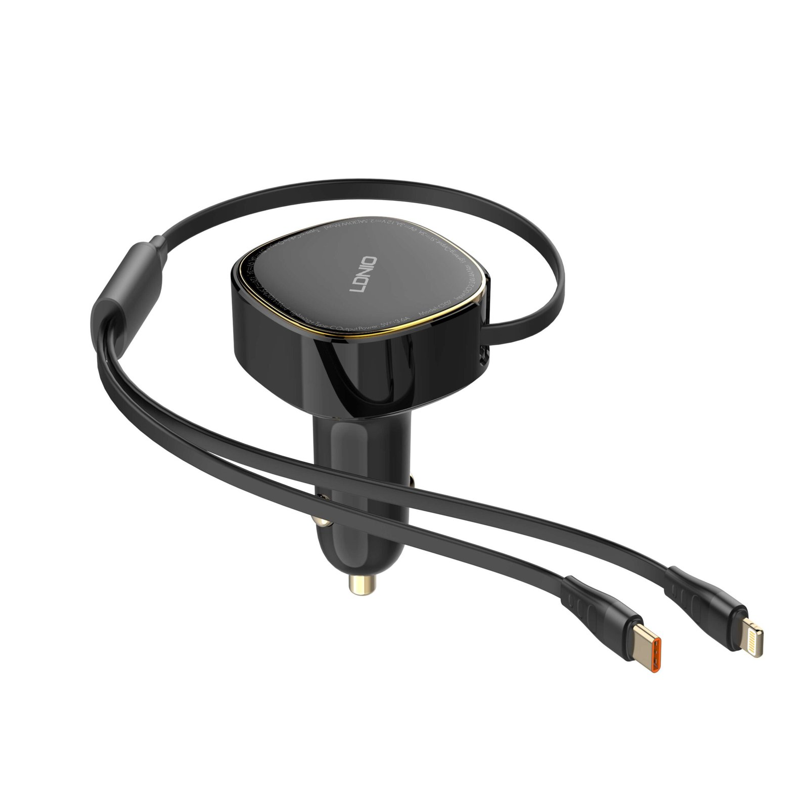 Ldnio C107 30W Car Charger with Retractable Type-C and Lightning Cables