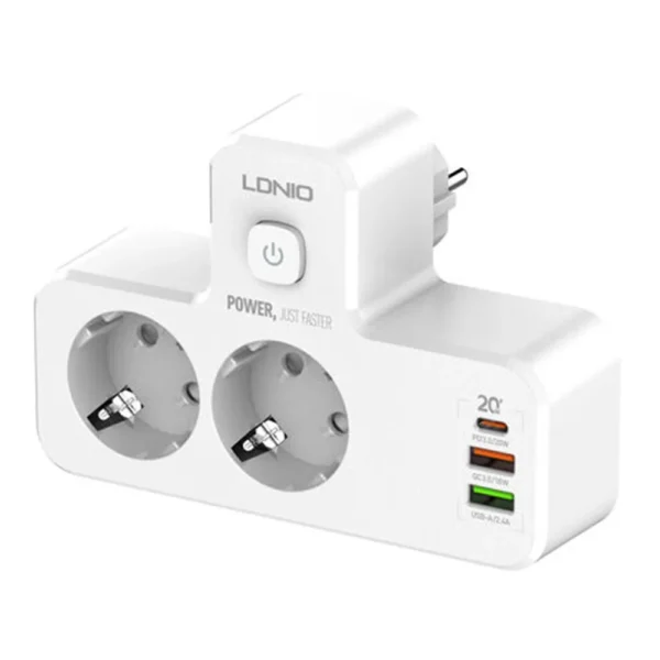 Ldnio SE2337 Portable Extension Socket – 3 Outlets, 3 USB & 20W PD/QC