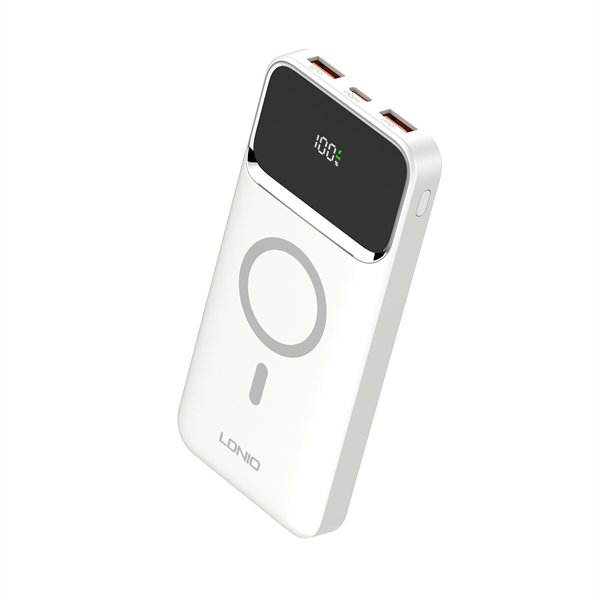 LDNIO PQ12 10000mAh Power Bank — 22.5W Wired, 15W Magnetic Wireless (White)