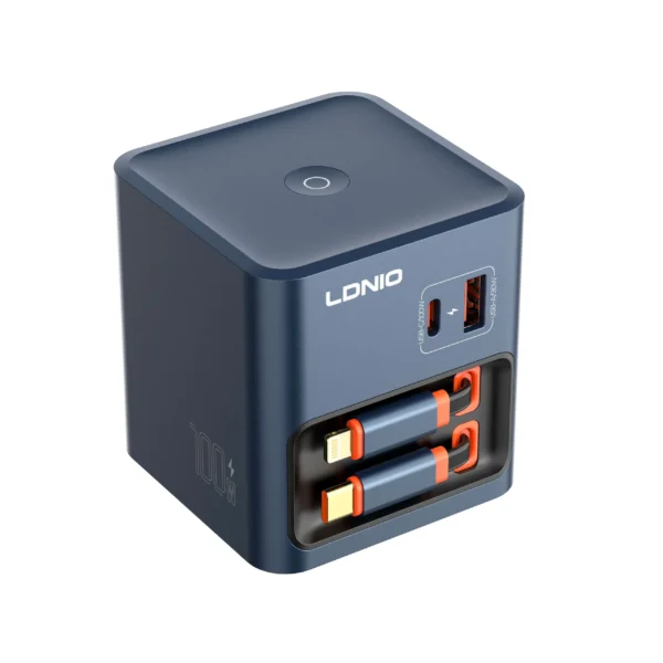Ldnio Q16 100W GaN Desktop Charger with Dual Retractable Cables — US Plug