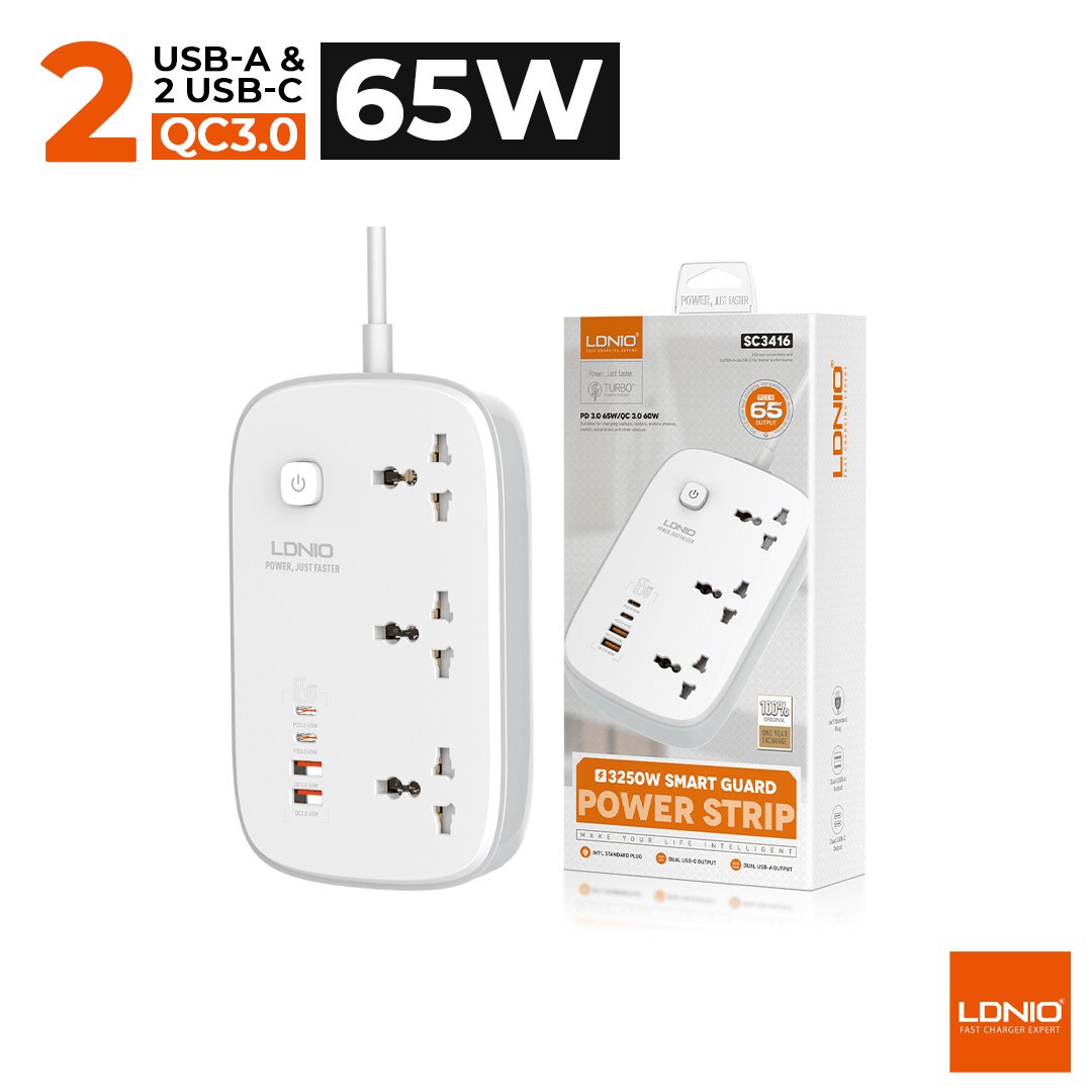 Ldnio SC3416 65W GaN Fast Charging Power Extension