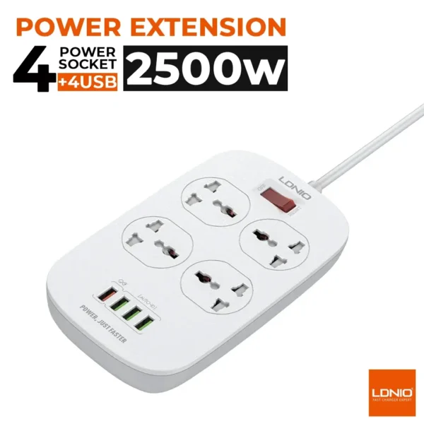 LDNIO SC4407 4-Socket Power Strip with 4 USB Ports, QC 3.0 and Overload Protection