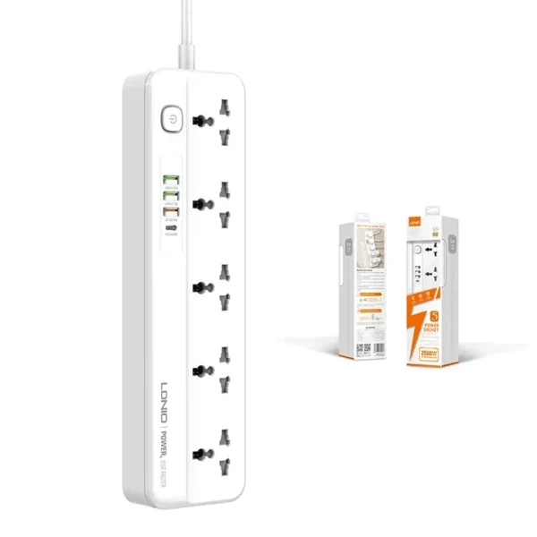 LDNIO SC5415 Power Strip — 5 Sockets, PD 20W, QC 18W & 2M Cord