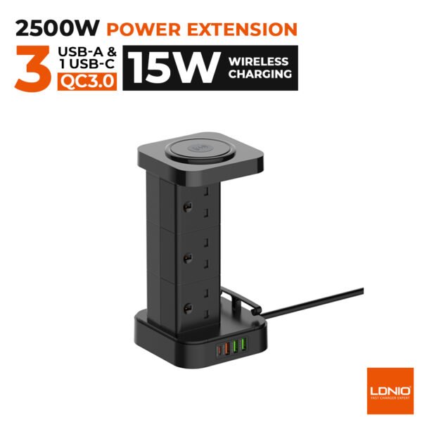 LDNIO SKW6457 2500W Tower Extension — 15W Wireless & PD/QC USB