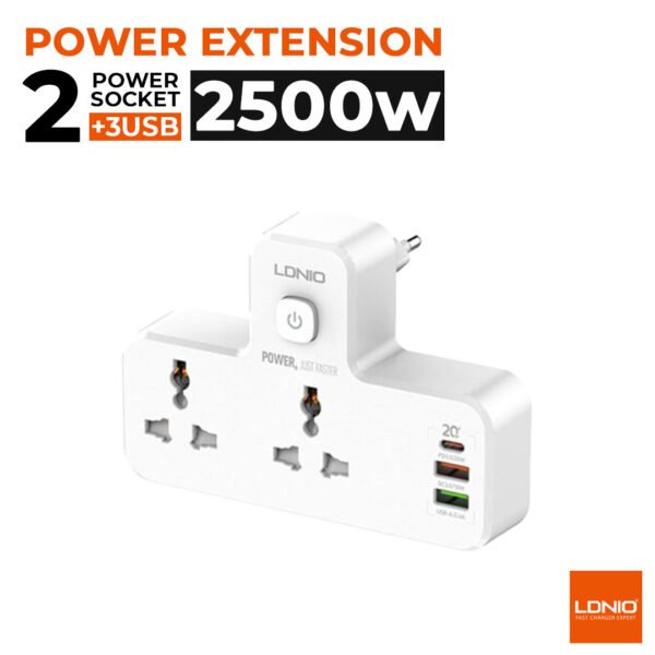 Ldnio SC2311 20W Power Strip — USB-C PD, QC3.0 & Dual AC Sockets