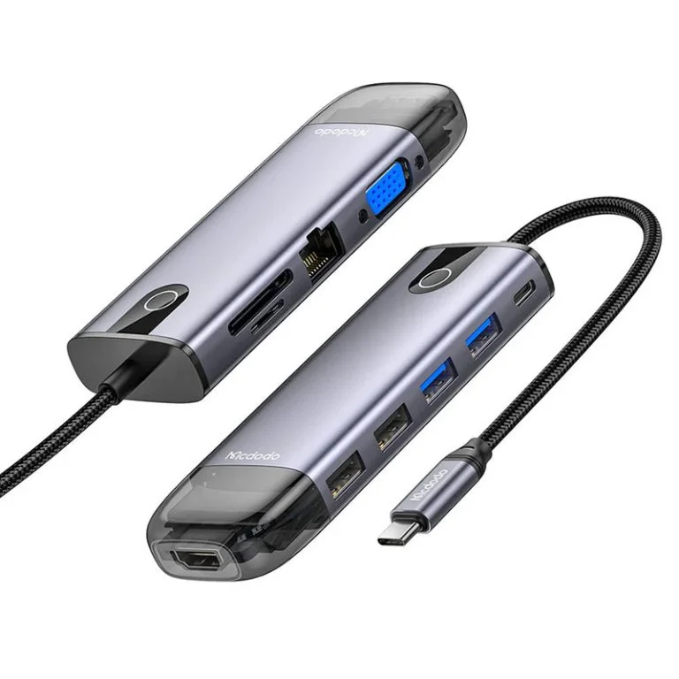 Mcdodo HU-7420 USB-C Hub 10-in-1 — Gigabit LAN, 4K HDMI, VGA, 100W PD
