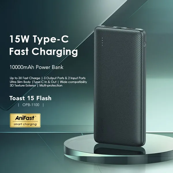 Oraimo Toast 15 Flash 15W 10000mAh Fast Charging Power Bank (OPB-1100D)