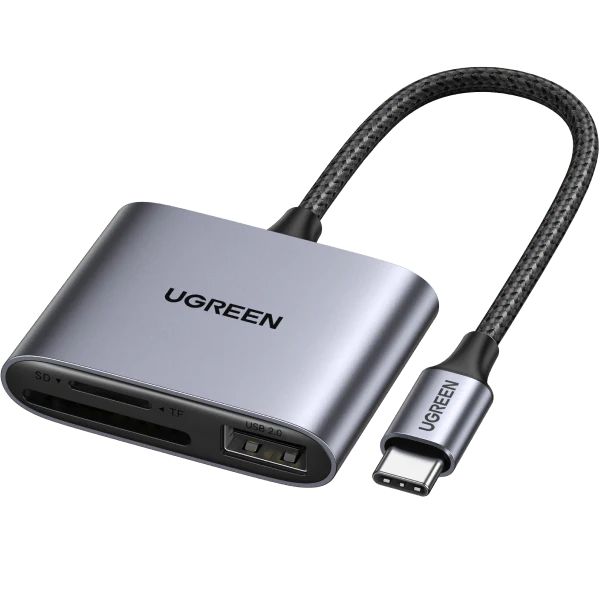 UGreen 3-in-1 USB-C SD Card Reader with Dual-Slot & USB Pass-Through – 80798