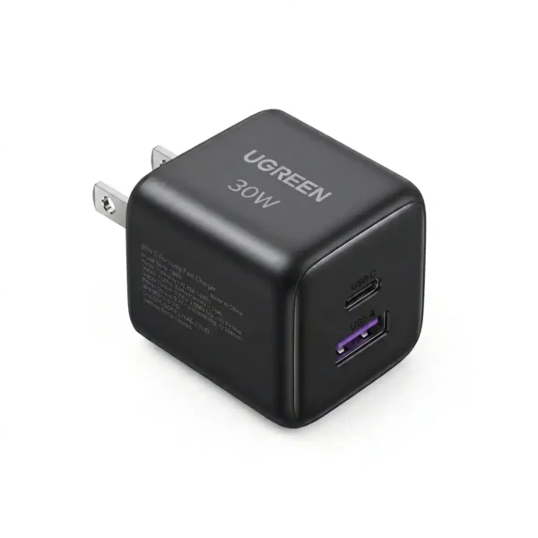 UGREEN 30W Dual-Port GaN Fast Charger USB-C and USB-A (US, Space Gray) – 65025