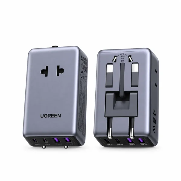 UGREEN 45W 6-in-1 Universal Travel Adapter – 2×USB-C, 2×USB-A, 2×AC (85779)