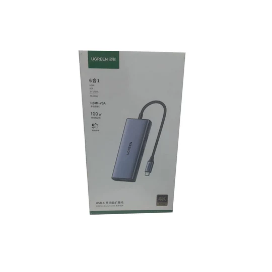 UGREEN CM498 Type-C 6-in-1 Hub — HDMI, VGA, PD 100W (25037)