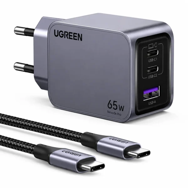 UGREEN Nexode Pro 65W GaN Fast Charger – 3-Port (2× USB-C, 1× USB-A)
