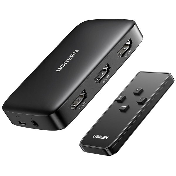 UGreen 3-In 1-Out 4K HDMI Switch with IR Remote – 80125