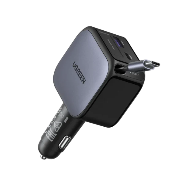 UGREEN Nexode 60W Car Charger with 70cm Retractable USB-C Cable – 55212