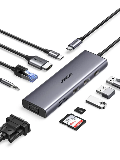UGREEN USB-C 10-in-1 Hub – 4K HDMI, VGA Dual Monitor, 100W PD – 15601