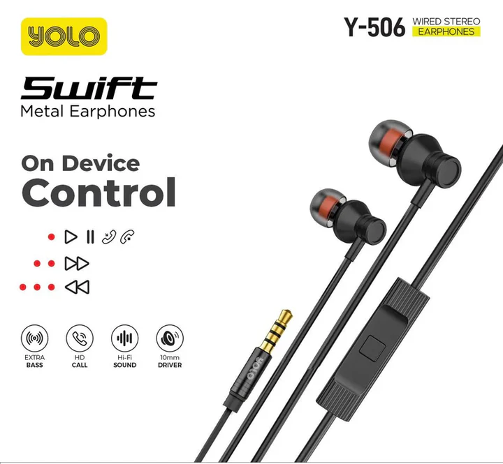 Yolo Swift Metal Earphones Y-506 – 10 mm Bass, Inline Mic