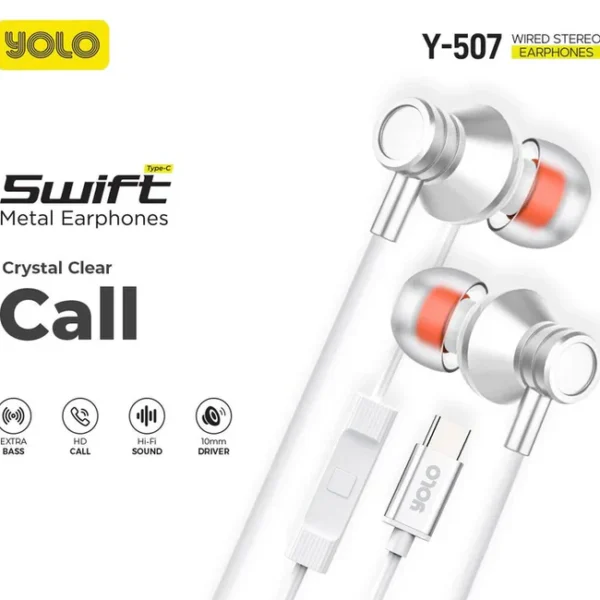 Yolo Swift Metal Earphones Y-507 – 10mm Bass Drivers