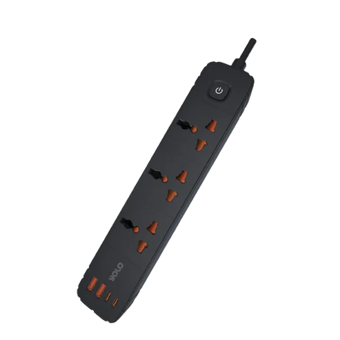 YOLO Y-901 Power Strip 2500W — 3 AC, Dual USB & Dual USB-C (Black)