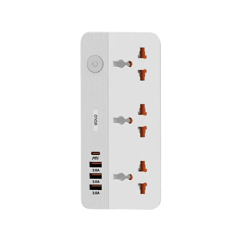 YOLO Y-902 Power Strip 2500W — 3 AC, Dual USB & USB-C (White)