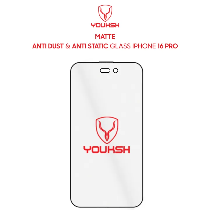 Youksh iPhone 16 Pro Matte Anti-Static Glass Screen Protector with Installation Kit