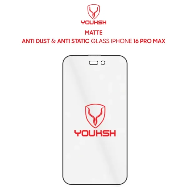 Youksh iPhone 16 Pro Max Matte Anti-Static Glass Screen Protector with Installation Kit