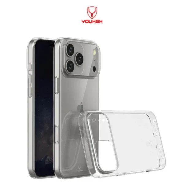 Youksh iPhone 17 Pro Max Transparent Jelly TPU Case — 1.5mm Slim Shock Protection