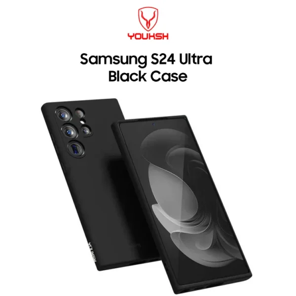 YOUKSH Samsung Galaxy S24 Ultra Soft Silicone Case — Black, Camera Guard